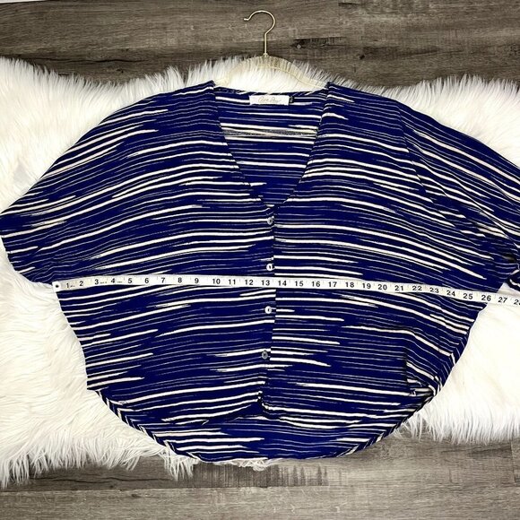 Ava Sky Blue Sapphire Stripe Button Front Dolman Rayon Blouse Womens XS - Picture 6 of 8